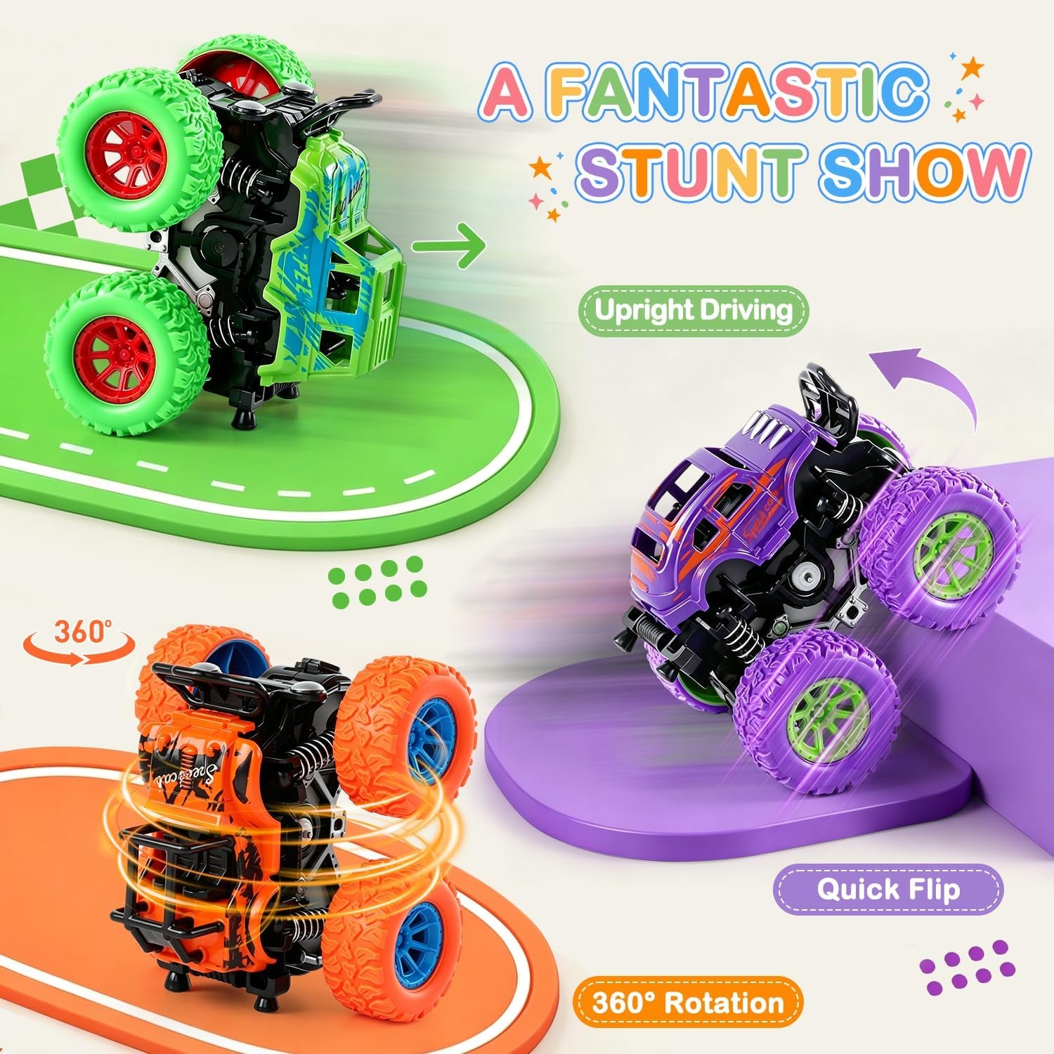 Monster Trucks for Boys Age 4-7, Toy Trucks for Toddlers 2-4 Years (4 Pack)