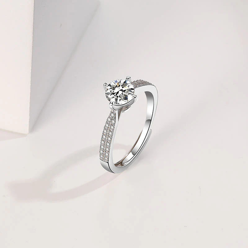 Micro Pave Zircon Engagement Ring for Women — 925 Sterling Silver, 18K White Gold, AAA CZ