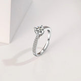 Micro Pave Zircon Engagement Ring for Women — 925 Sterling Silver, 18K White Gold, AAA CZ