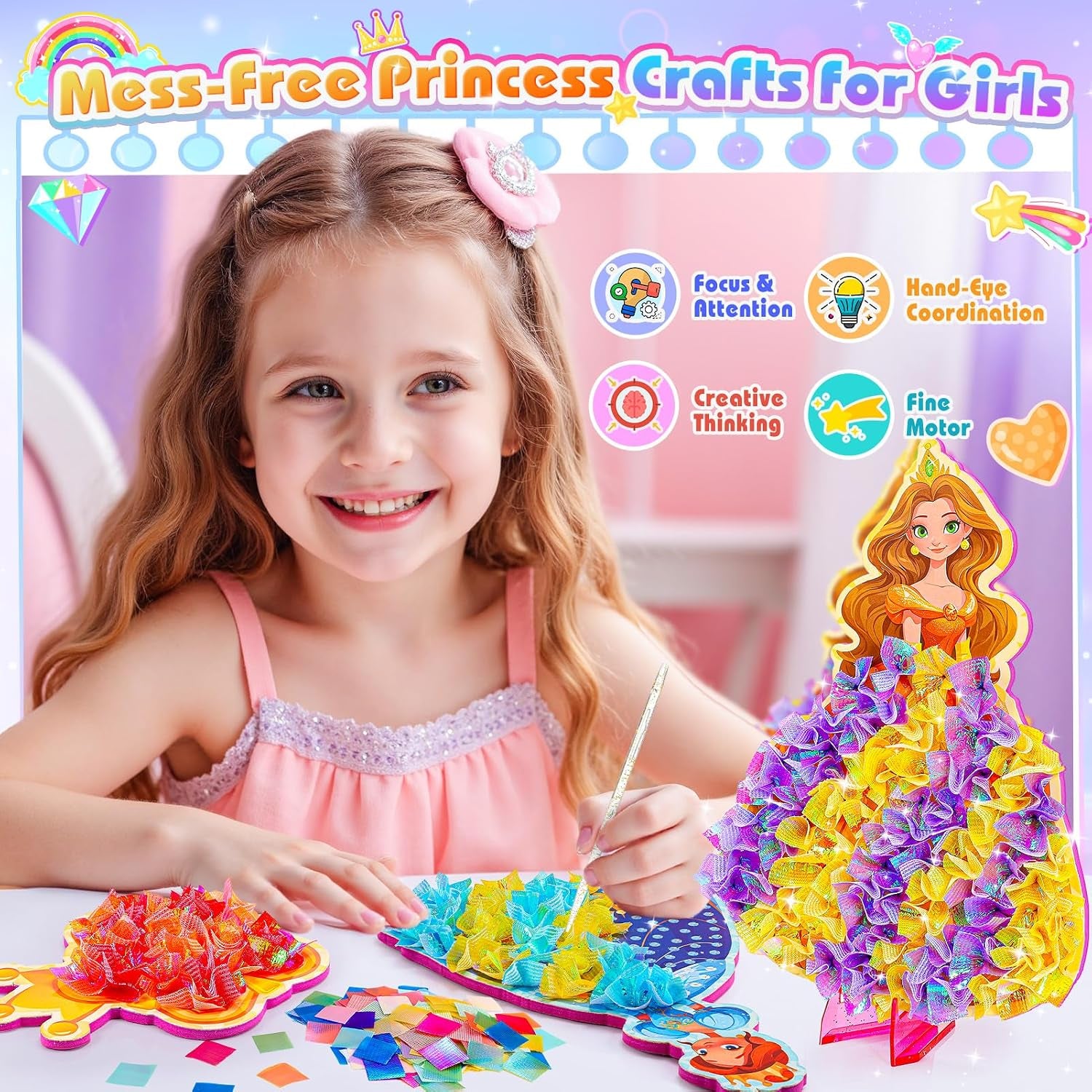 Poke Art Princess Craft Kits - DIY Magical Princesses, Mess-Free Creative Activity Arts and Crafts for Kids Ages 3-12, Birthday Christmas Gifts & Party Favors for Girls & Boys