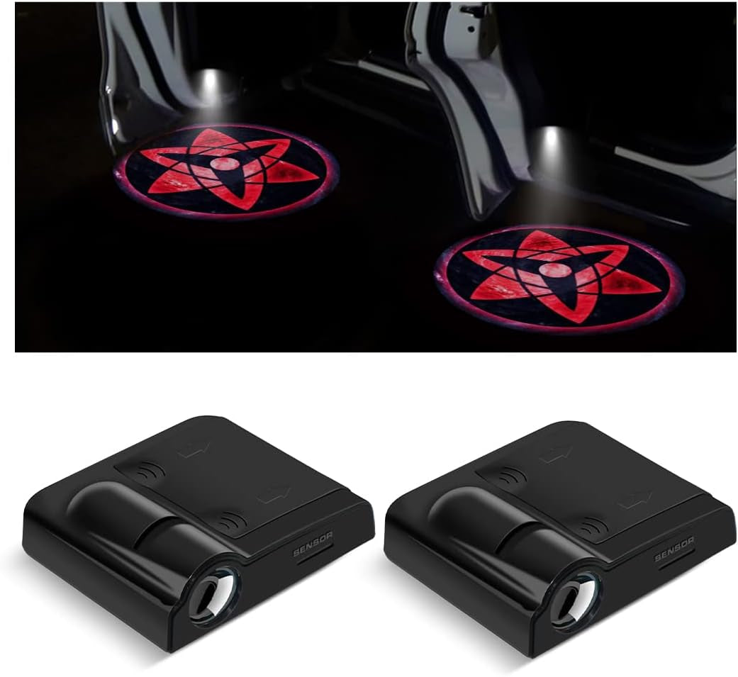 2Pcs Car Door Projector Lights, Wireless LED Welcome Lamp, Red Flag