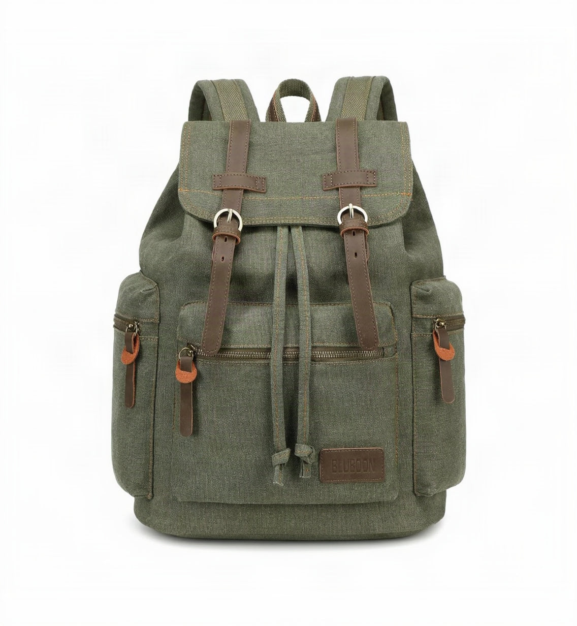 Vintage Backpack Leather Trim Casual Bookbag Men Women Laptop Travel Rucksack