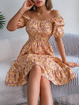 Floral Print Square Collar Dress Summer Fashion Ruffles Dresses Women'S Clothing