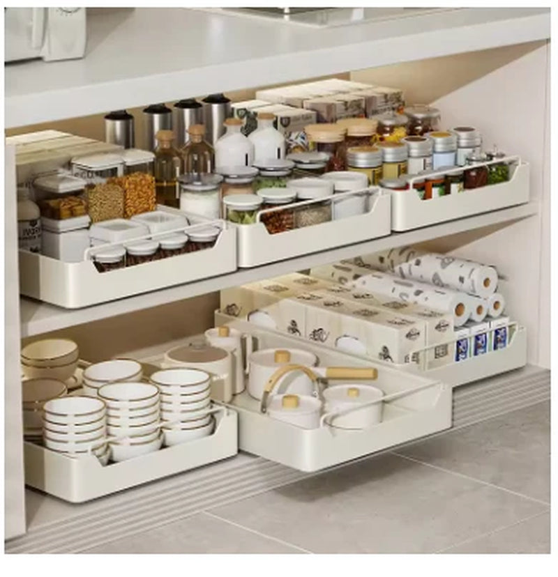 Metal Pull-Out Kitchen Storage Rack with Slide Rails – Drawer Organizer Tray for Spices, Bottles & Cabinet Pantry Storage