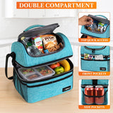 Insulated Lunch Bag for Men Women, Double Decker Leakproof, Teal Blue