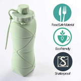 600Ml Collapsible Silicone Water Bottle ‚Äì Bpa-Free Foldable Travel Flask (Light Green)