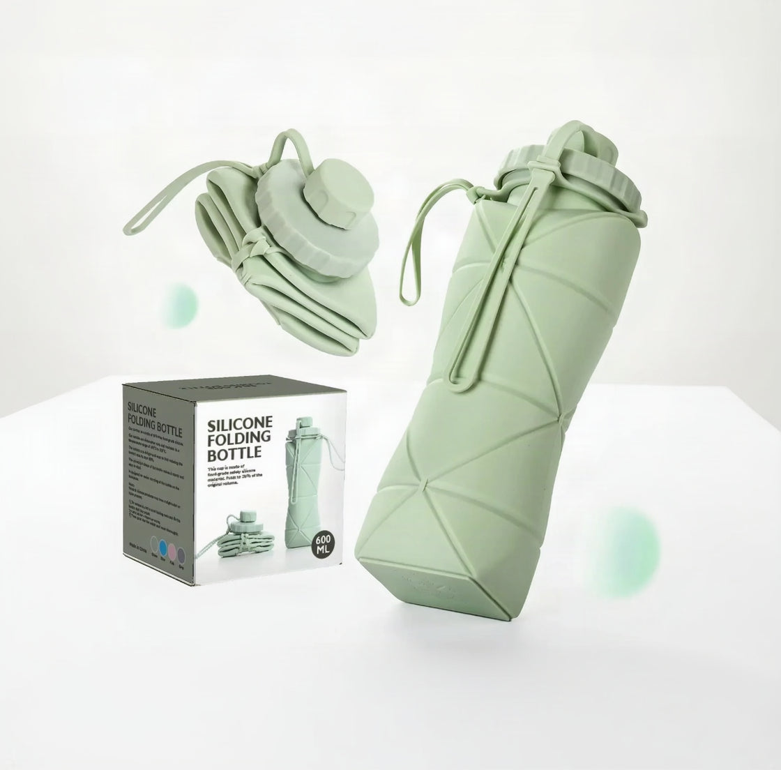 600Ml Collapsible Silicone Water Bottle ‚Äì Bpa-Free Foldable Travel Flask (Light Green)