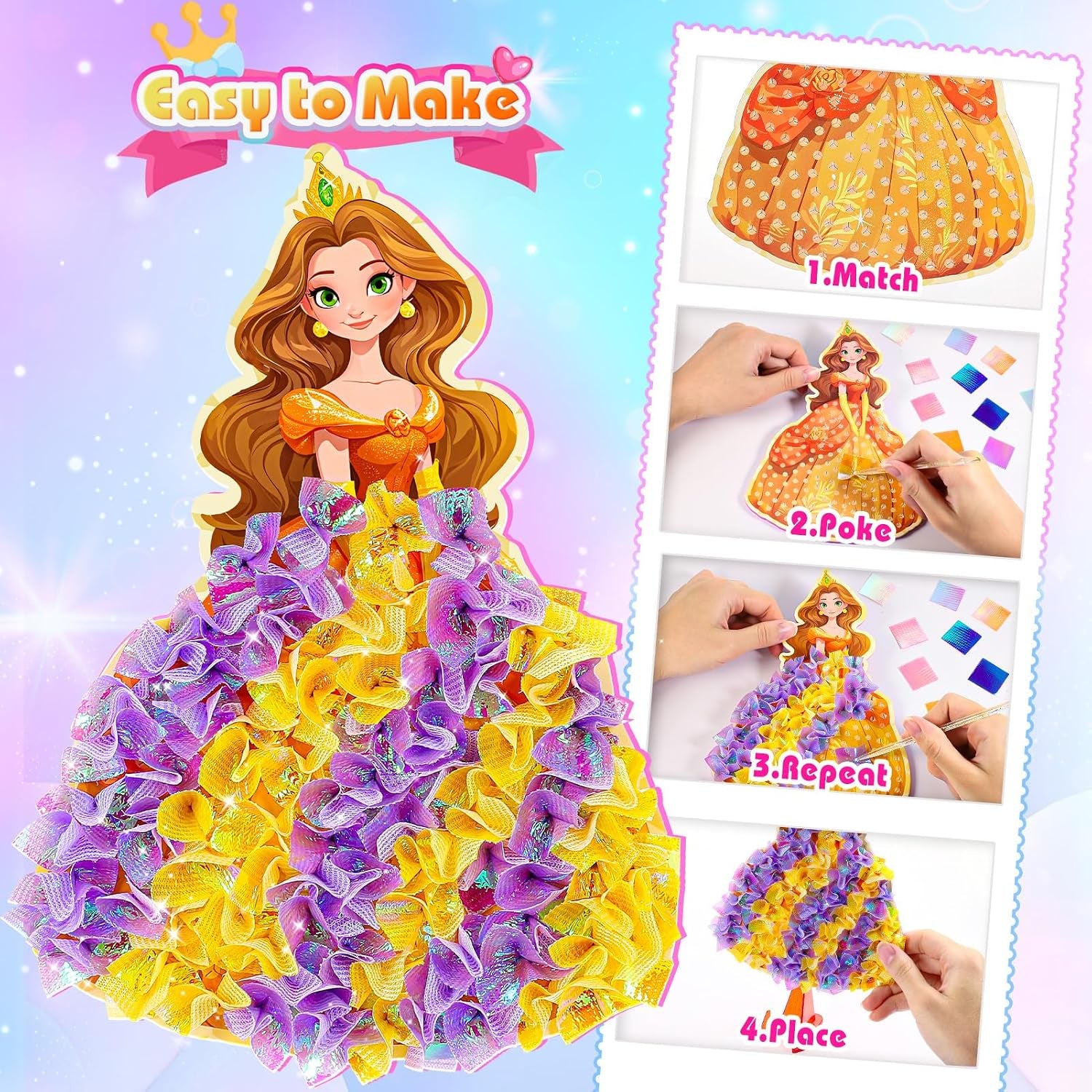 Poke Art Princess Craft Kits - DIY Magical Princesses, Mess-Free Creative Activity Arts and Crafts for Kids Ages 3-12, Birthday Christmas Gifts & Party Favors for Girls & Boys