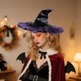 Black Purple Witch Hat, Leather Hat with Purple Tulle Trim, Halloween Costume Accessory