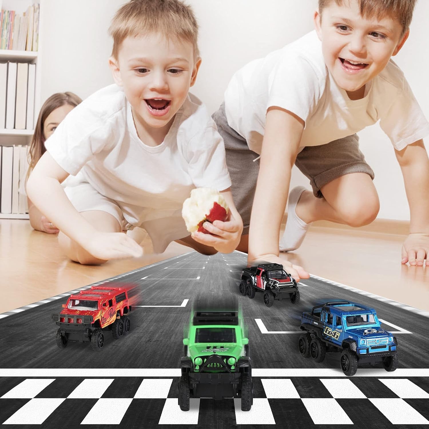 Pick-Up Trucks Open Door Die Cast Metal Toy Cars Pull Back 4 Pack