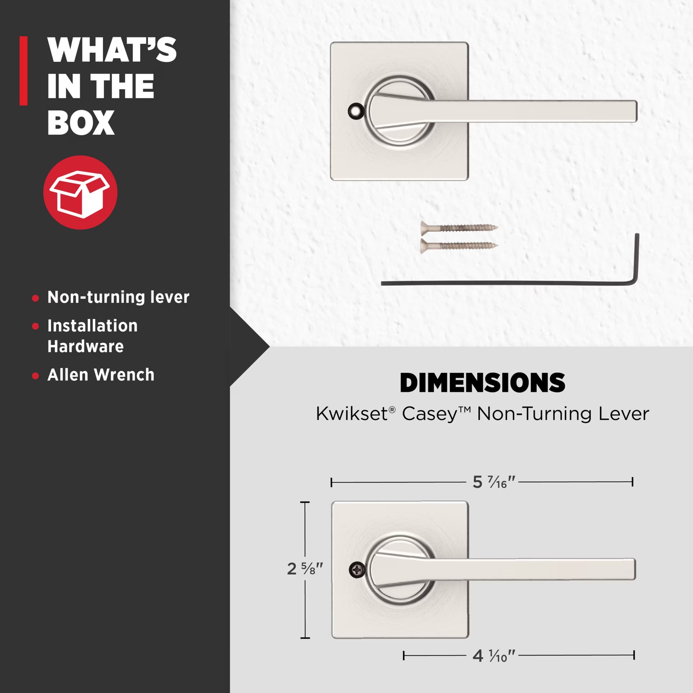 Casey Square Half-Dummy Lever Doorknob Satin Nickel