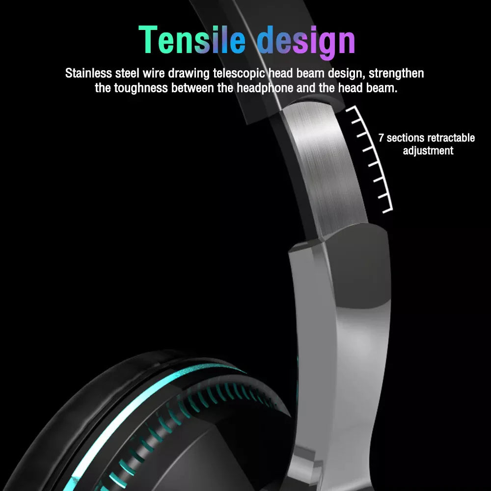 Wireless Bluetooth 5.1 Headphones over Ear LED Headset Stereo Noise Cancelling