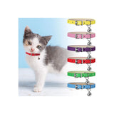 6 Pieces Leather Cat Collar with Bell Cute Pet Leather Kitten Collar for Boy Girl Cats with Safety Elastic Strap for Small Kitten Puppy