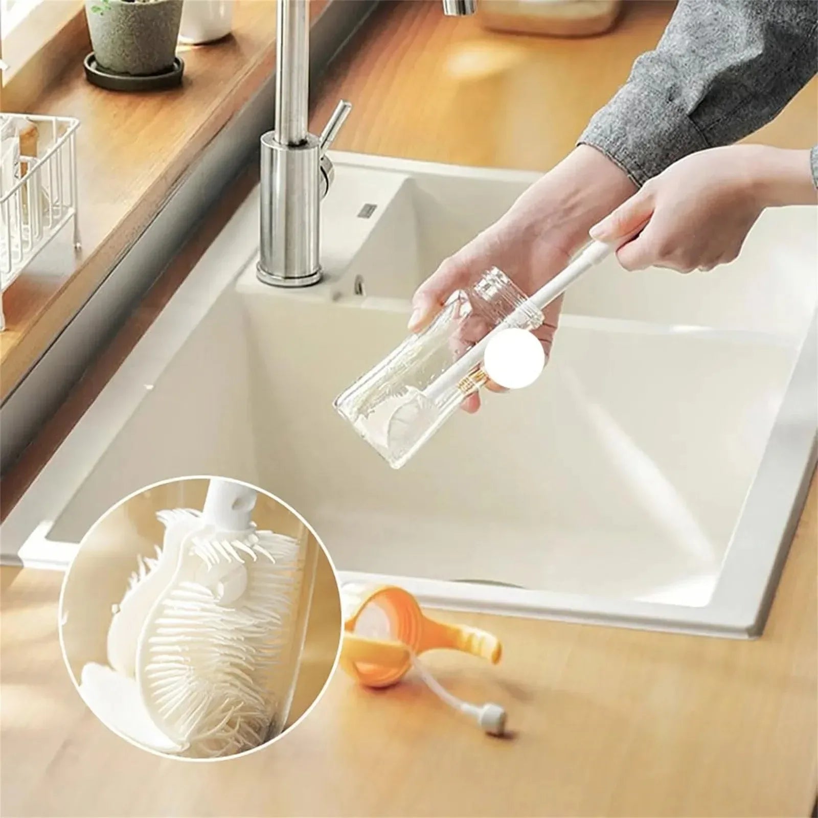 Silicone Bottle Cleaning Brush – Long Handle 360° Flexible Cup & Bottle Cleaner