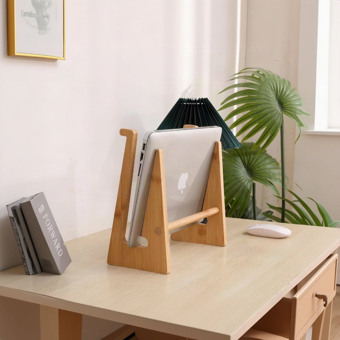 Wooden Laptop Stand,Wooden Vertical Laptop Stand for Desk,Bamboo Laptop Stand Compatible with Macbook Air Pro/Dell Xps/Surface Pro/Hp/Pixelbook/Lenovo,More Laptops13-18.6Inch