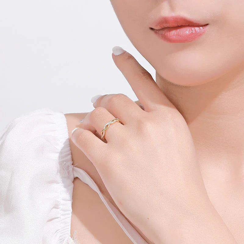 Twisted CZ Ring for Women — 925 Sterling Silver, Gold Plated, Cubic Zirconia, Adjustable