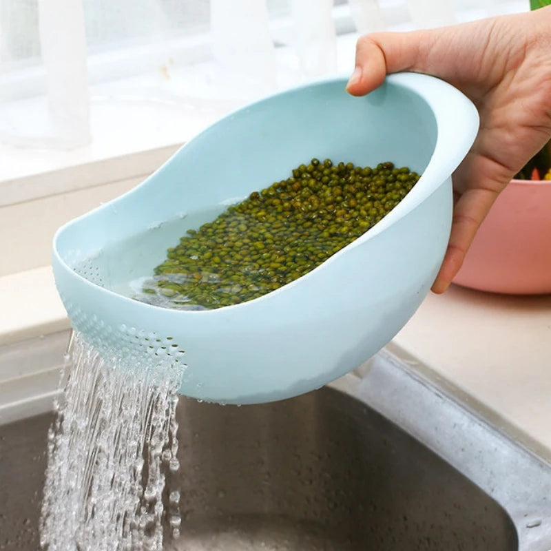 2-In-1 Rice Strainer Beans Washer Strainers and Colanders-Washing Bowl for Vegetables and Fruits Kitchen Supplies Accessories