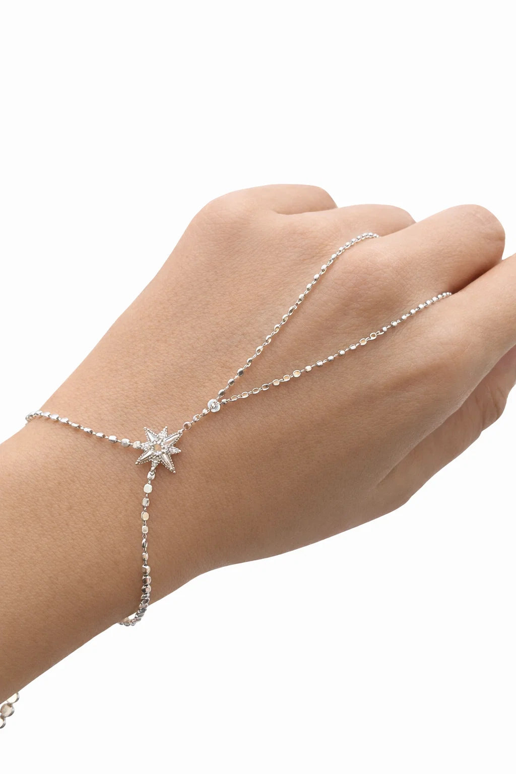 VIP Silver Sequin North Star Hand Chain Bracelet