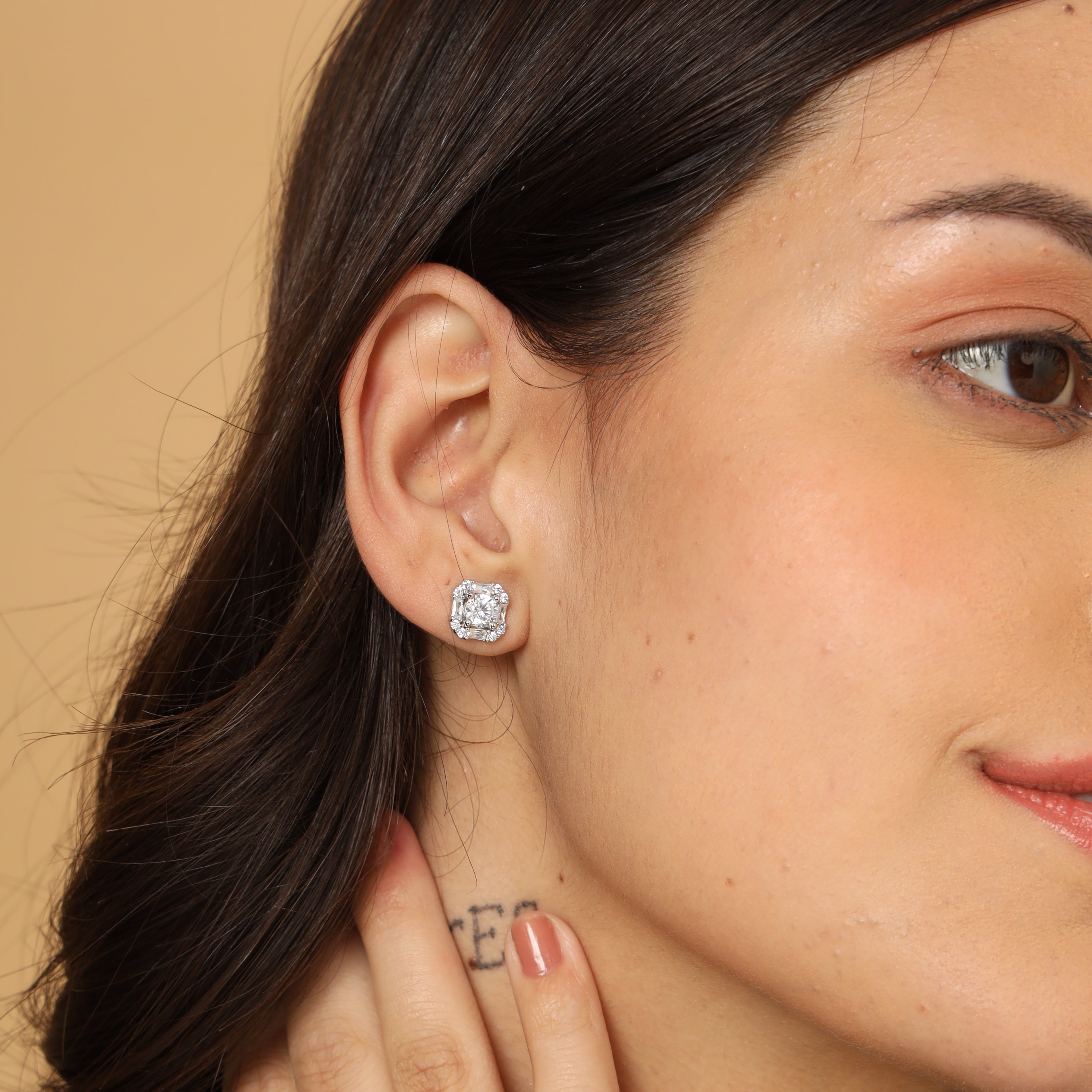 Round Brilliant CZ Hoop Earrings for Women — 925 Sterling Silver, Diamond-Cut Style