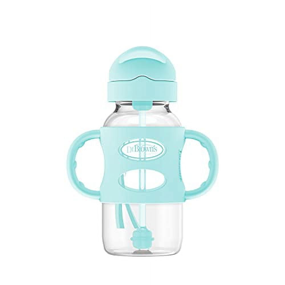 Milestones Wide-Neck Sippy Straw Bottle, 100% Silicone Handles, 9Oz/270Ml, 6M+, Blue