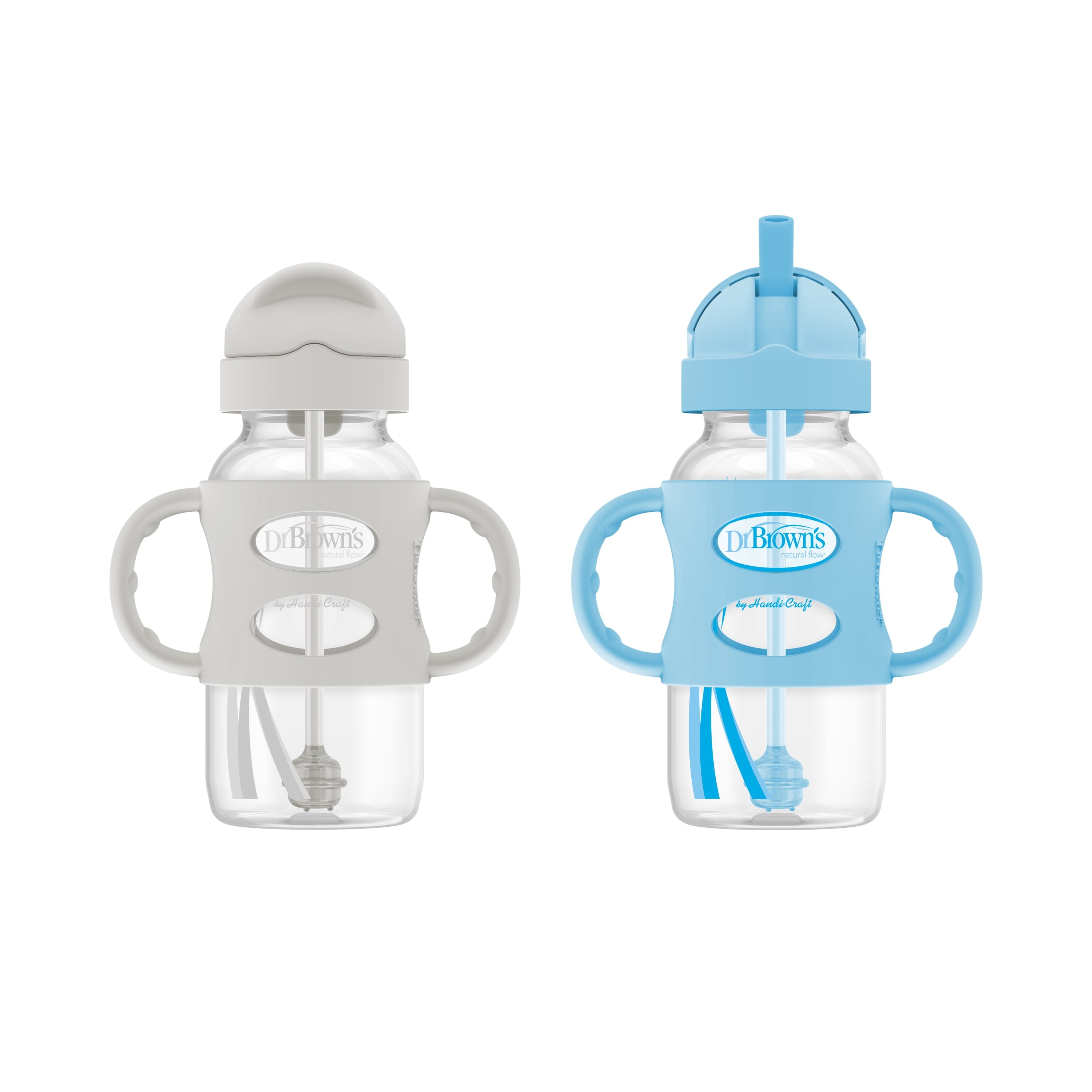 Milestones Wide-Neck Sippy Straw Bottle, 100% Silicone Handles, 9Oz/270Ml, 6M+, Blue