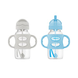 Milestones Wide-Neck Sippy Straw Bottle, 100% Silicone Handles, 9Oz/270Ml, 6M+, Blue