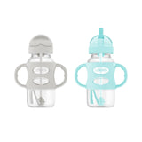 Milestones Wide-Neck Sippy Straw Bottle, 100% Silicone Handles, 9Oz/270Ml, 6M+, Blue