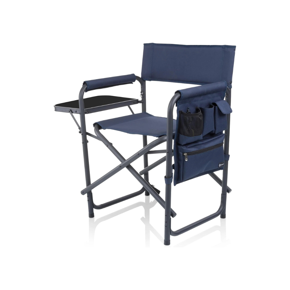 Red Folding Camping Chair with Side Table & Armrest Caddy