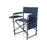 Red Folding Camping Chair with Side Table & Armrest Caddy