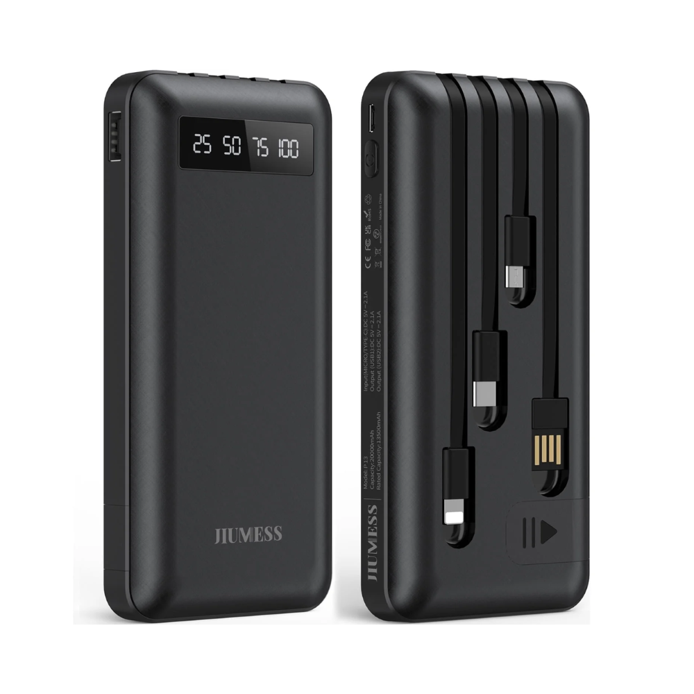 20000mAh Portable Power Bank with Cables – Phone Charger for iPhone & Android