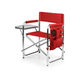 Red Folding Camping Chair with Side Table & Armrest Caddy
