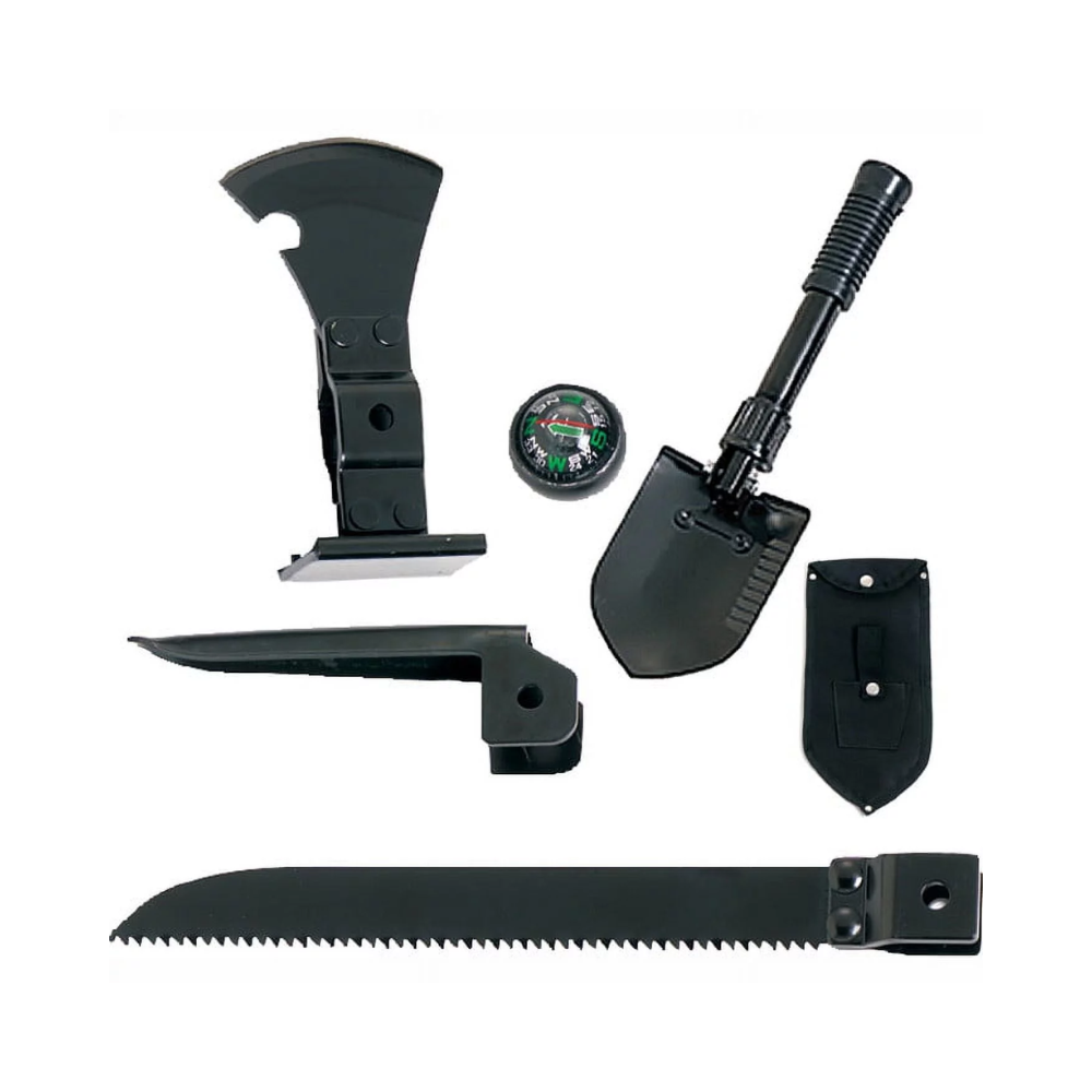 2685 5-in-1 Camping Survival Tool – Shovel, Axe, Saw & Pickaxe