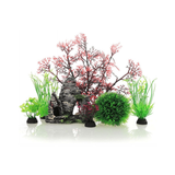 7 Pack Aquarium Decorations – Artificial Plants & Cave Rock Set