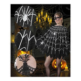 Spider Web Poncho for Women, Glow in the Dark Halloween Dress Cosplay Costume with Headband and Mask Outfit