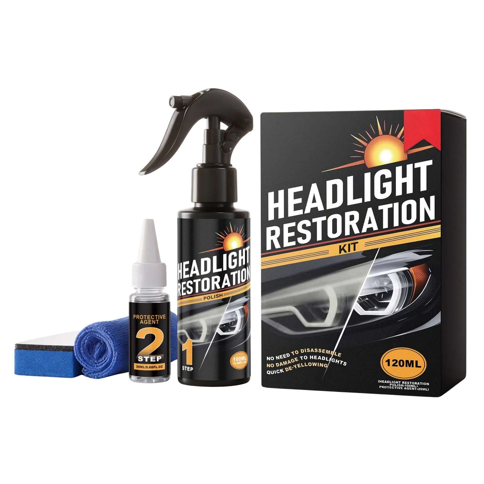 SIHI Headlight Restoration Kit, 2-Step Cleaner & Protector for Car Headlights