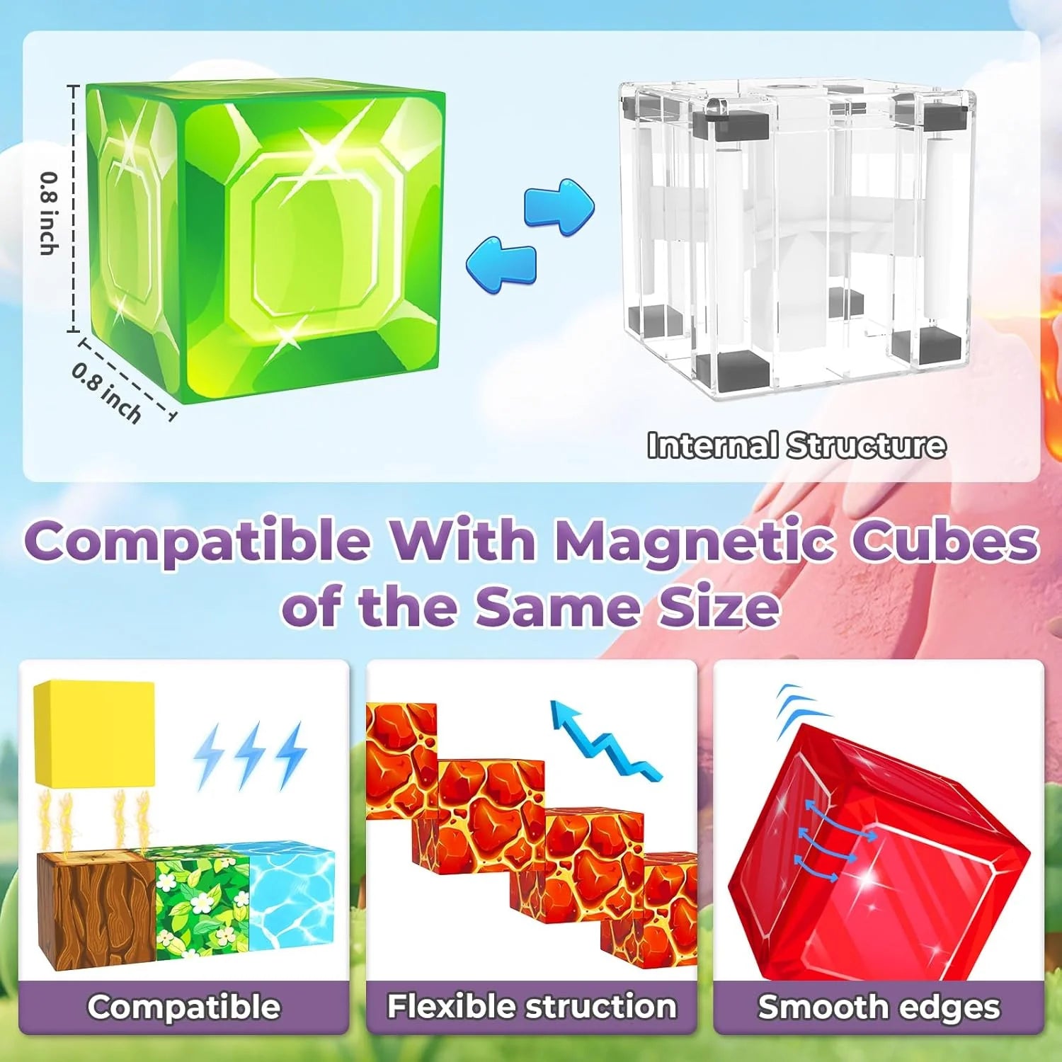 Magnetic Blocks, Magnetic Tiles Building Blocks, Magnet Cubes Toddler Kids Toys, Sensory STEM Toys for 3-5 4-6 5-7 6-8 Year Old Boys Girls Easter Birthday Gifts Travel Outdoor Kids Games (0.8IN/2CM)