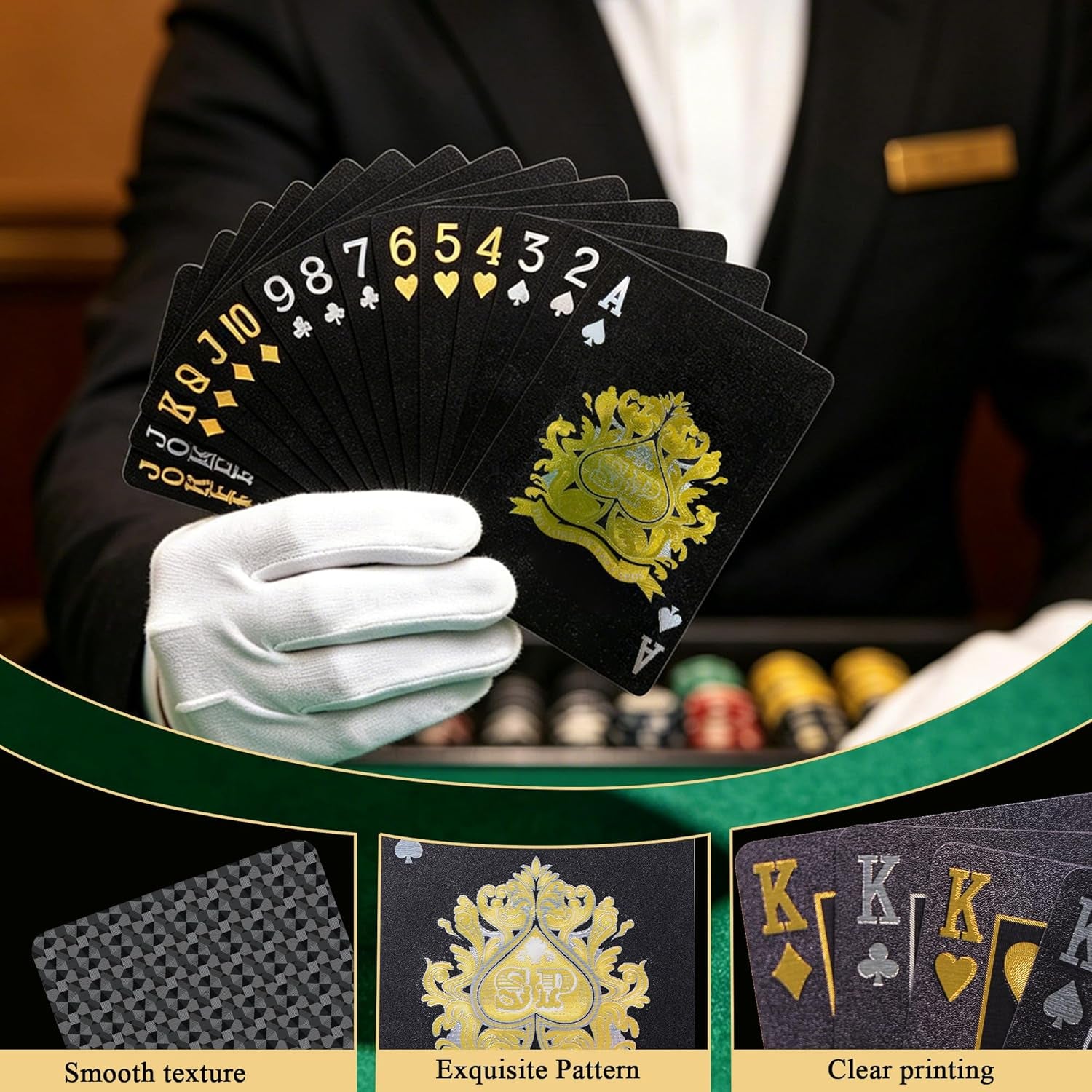 Waterproof Playing Cards, Deck of Cards, Poker Cards (Black)
