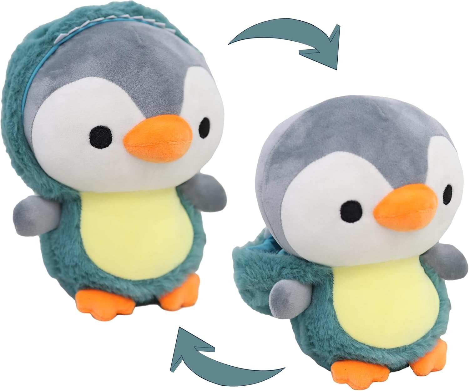 Penguin Stuffed Animal Dressed in Fluffy Dinosaur Costume Penguin Plush Toys Wearing Green Fuzzy Dino Outfit with Removable Hat for Kids and Lovers 10 Inch