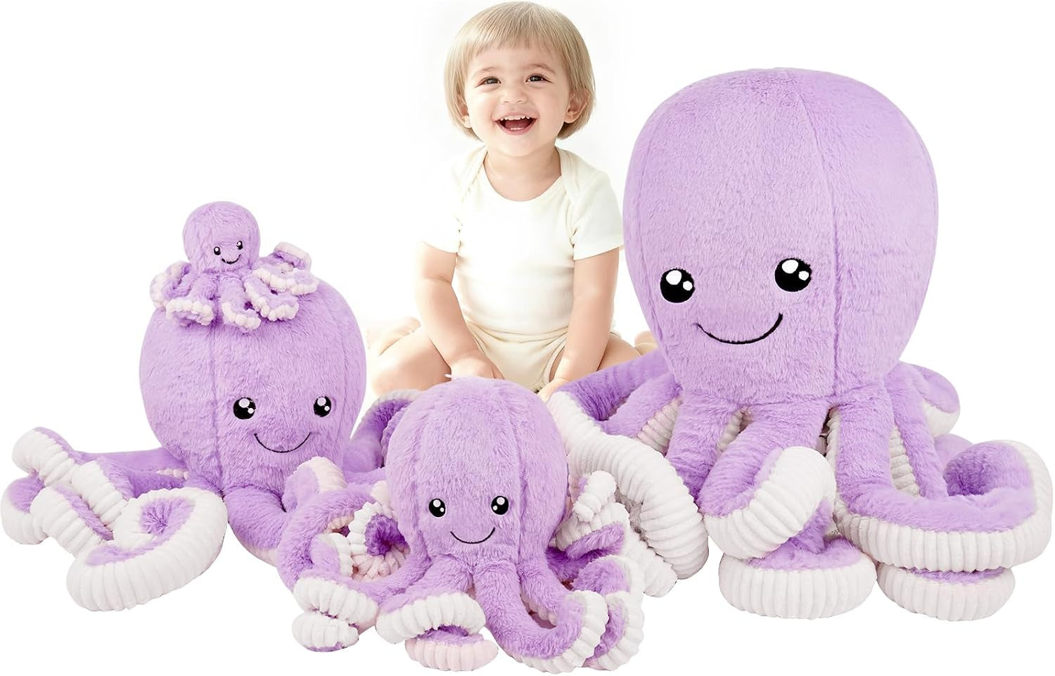 Octopus Plush Toy, Cute Stuffed Animal in 5 Colors 4 Sizes for Gift