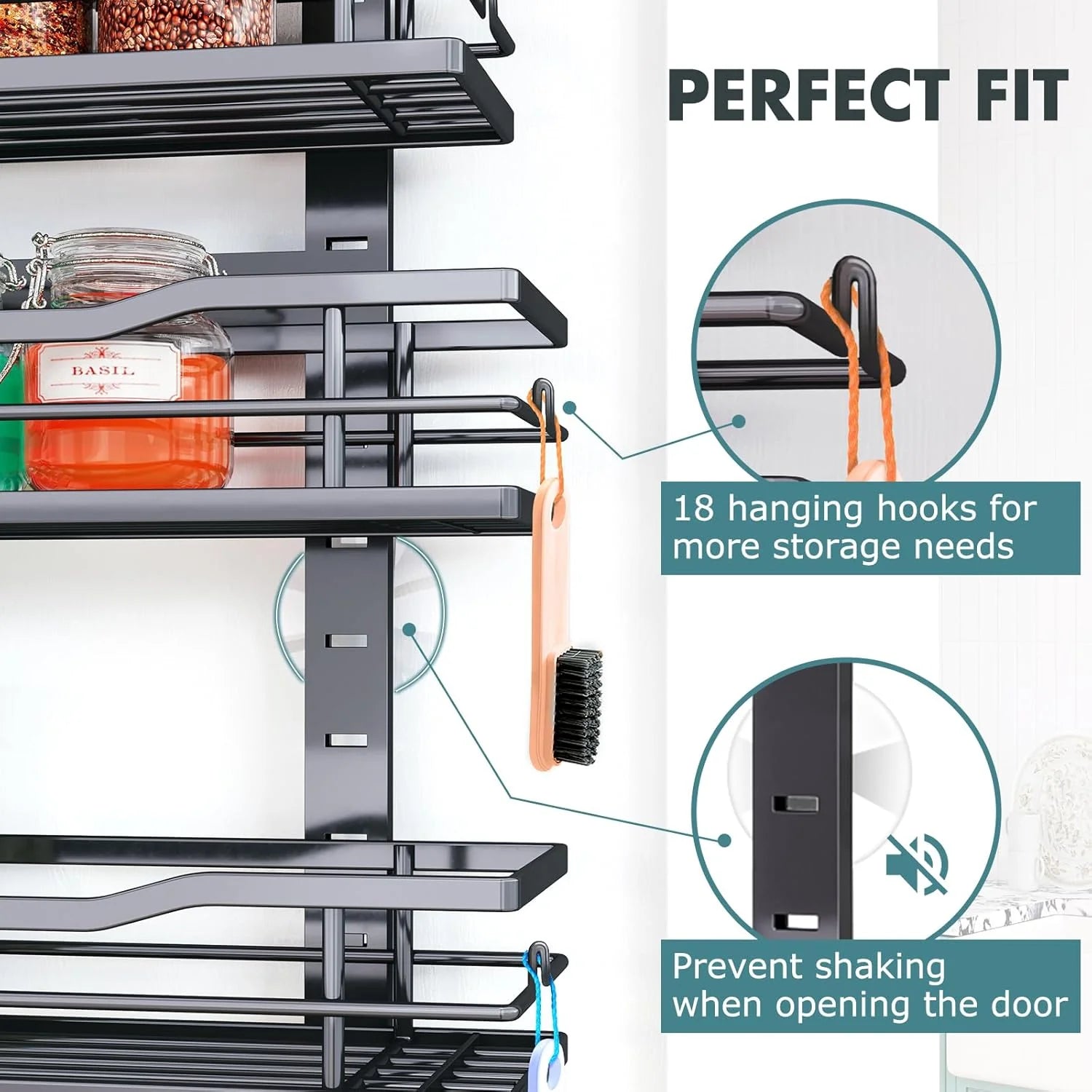 Over the Door Pantry Organizer，9-Tier over the Door Organizer with Adjustable Basket，Metal Hanging Pantry Organizers and Storage for Kitchen, Back of Door Seasoning Rack