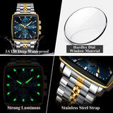 Fashion Men Watch Luminous Waterproof Chronograph Date Man Wristwatch Square Stainless Steel Quartz Men'S Watches Reloj