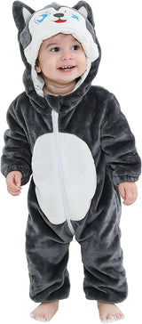 Unisex Baby Animal Costume Flannel Hooded Romper Cosplay Jumpsuit