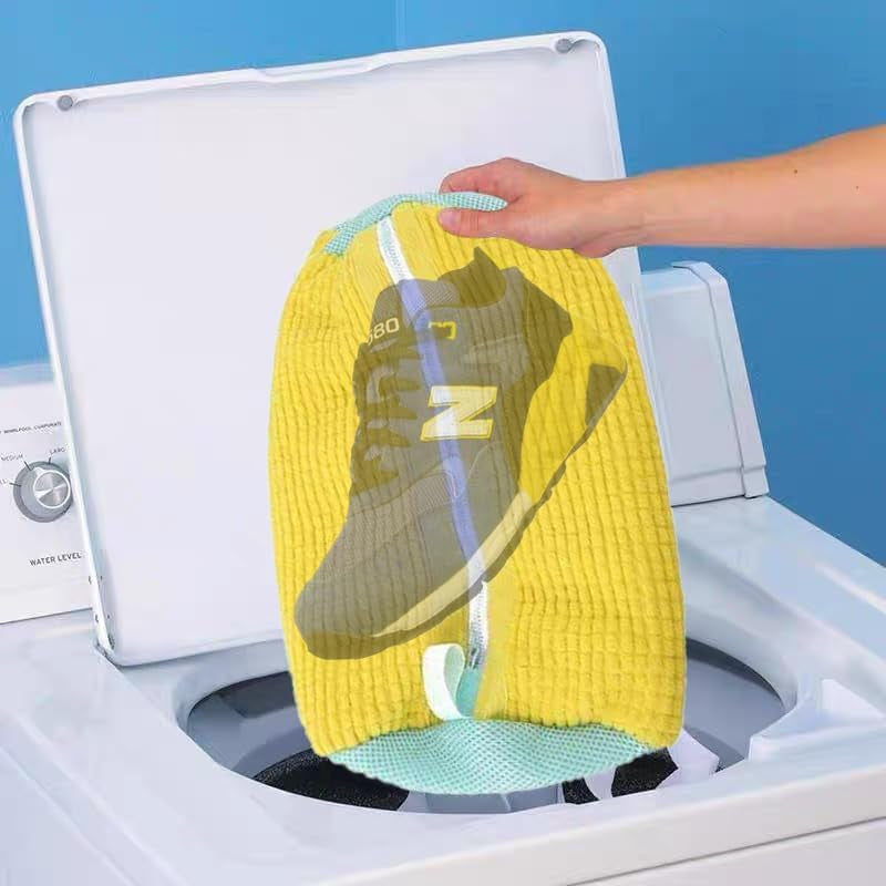 Shoe Washing Machine Bag, 1Pc Laundry Shoe Bags for Washing Machine Reusable, Trainer Shoe Wash Bag, Shoe Laundry Bags with Hidden Zipper Design, Non-Tangle, Yellow
