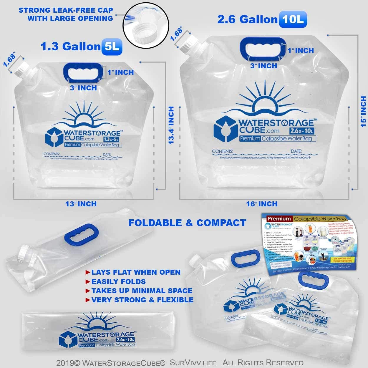 Premium Collapsible Water Container Bags 1.3 Gal (4-Pack)