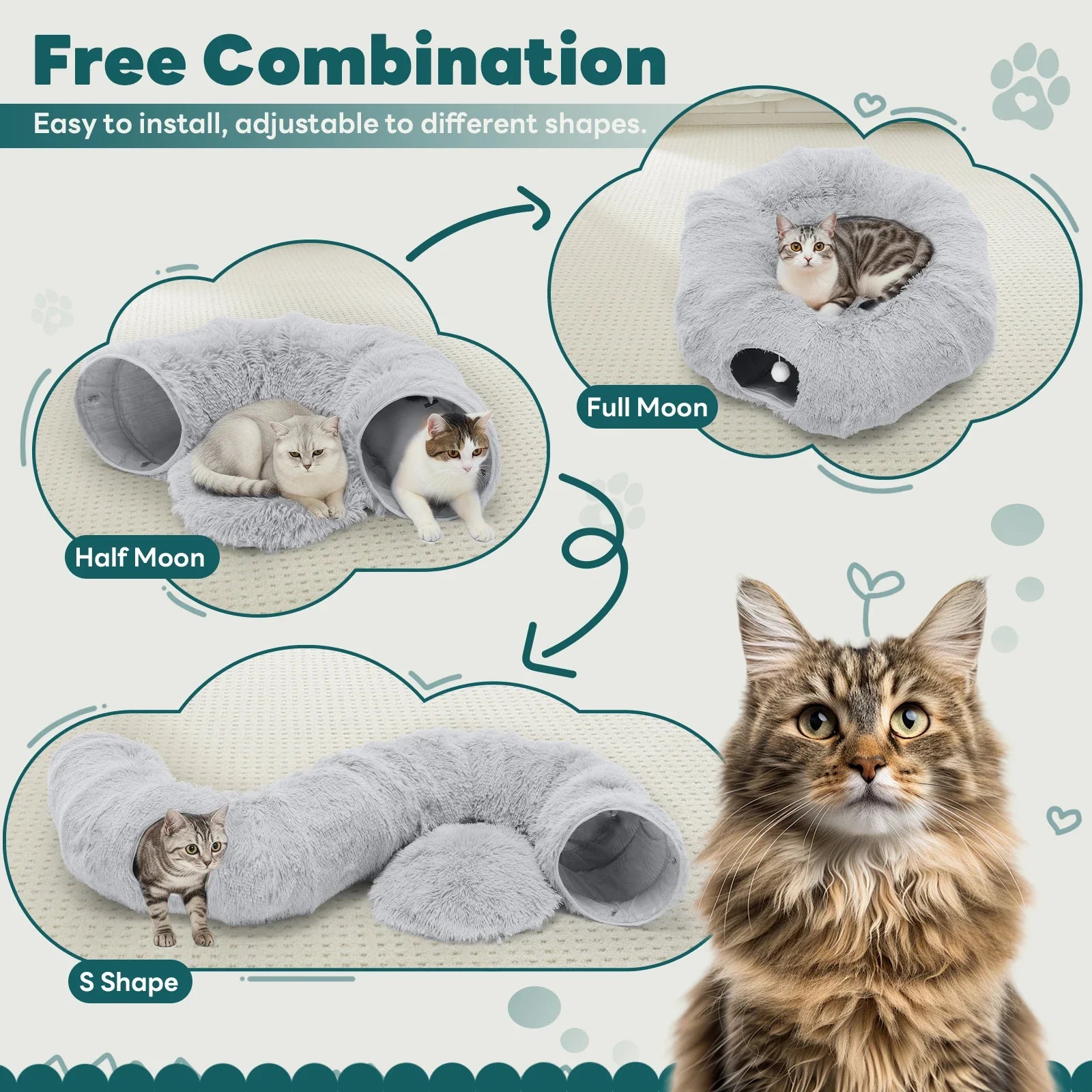 JHK Cat Tunnel Bed for Indoor with Soft Plush Washable Multifunctional Playground under Tree Pet Toys for Kittens Puppy