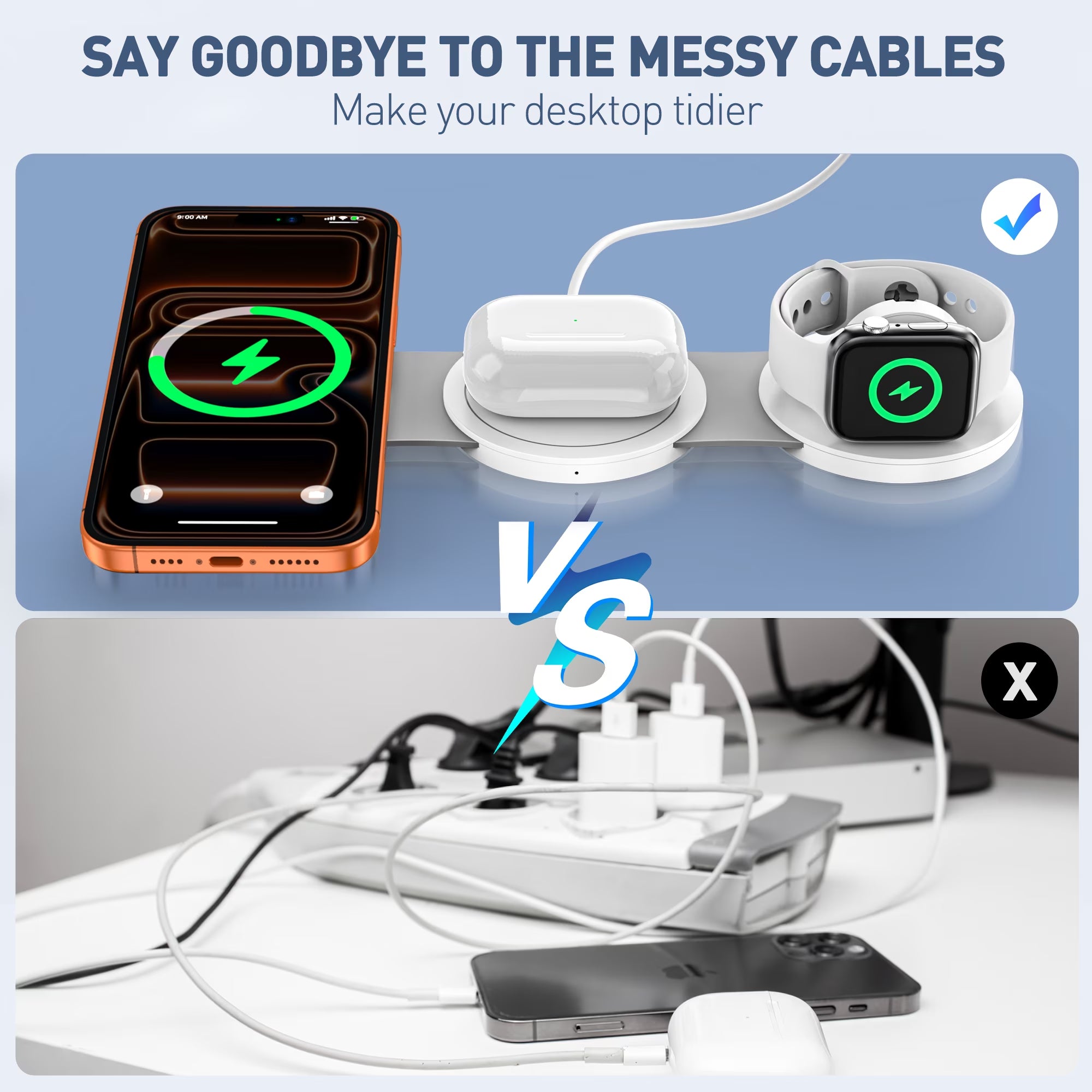 Wireless Charger for Iphone, 3 in 1 Charging Station for Iphone Devices, 15W Fast Wireless Charger Stand for Iphone 16 15 14 13 12 Pro Max, Charging Pad for Airpods 3/2/Pro, Iwatch 9/8/7/6/SE/5/4