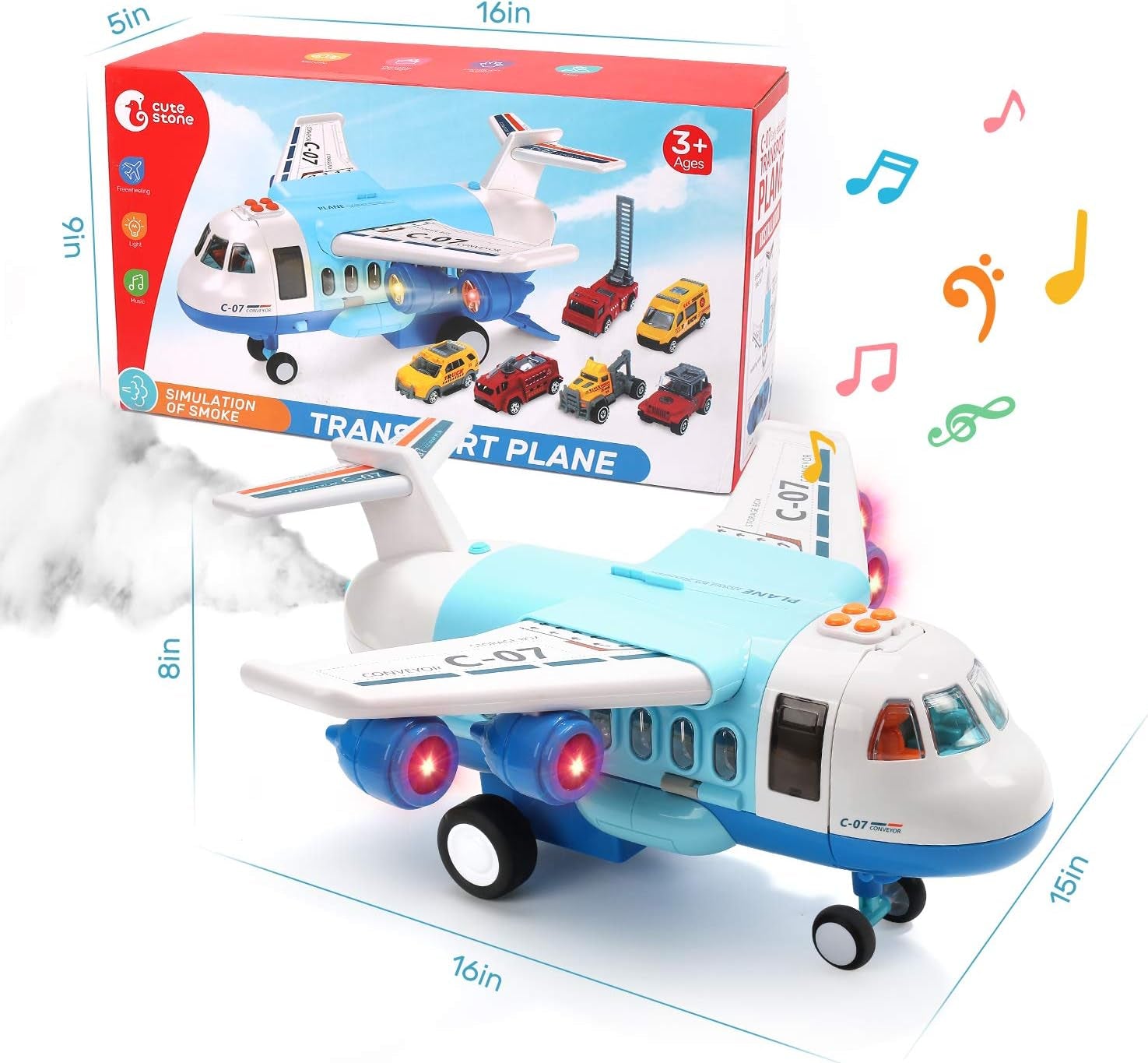 Toy Airplane with Smoke Lights & Sounds, Toddler Friction Powered Plane Toy