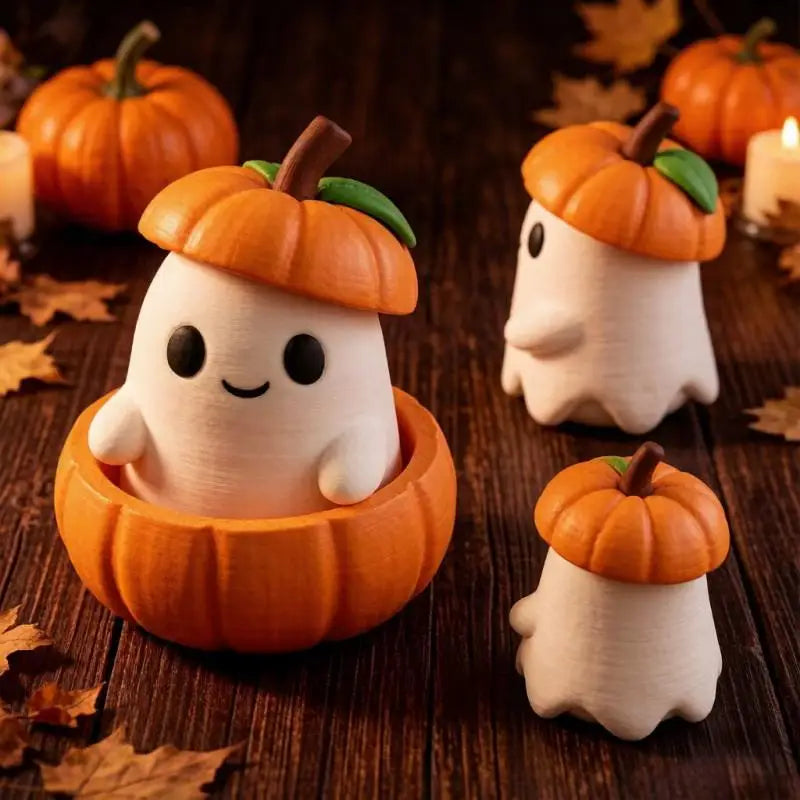 Halloween Desktop Decor Ornament 1 Set Creative 3D Pumpkin Base Ghost Hat for Office Home Party Decoration