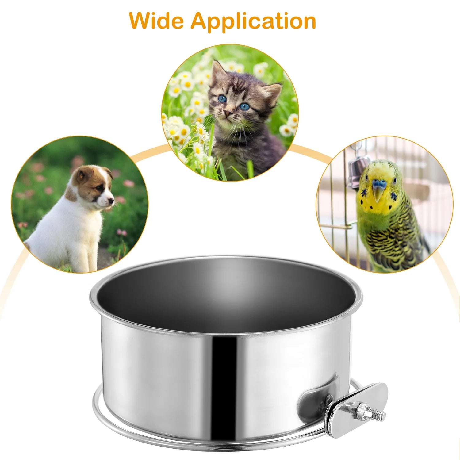 1Pc M Size Stainless Steel Dog Bowl Pets Hanging Food Bowl Detachable Pet Cage Food Water Bowl with Clamp Holder