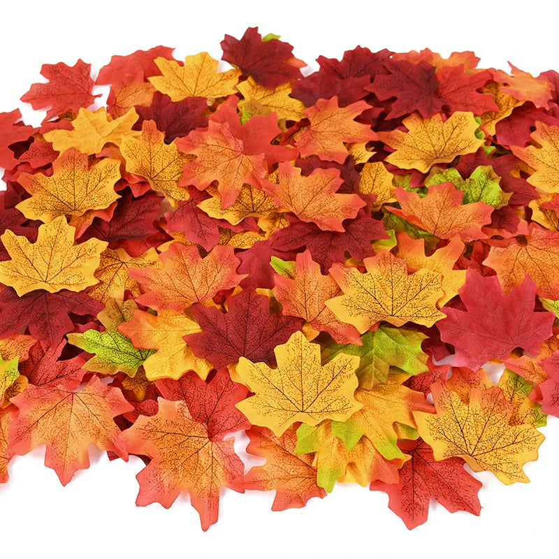 50/200Pcs Artificial Maple Leaves Autumn Silk Fall Leaf for Thanksgiving Halloween Christmas Home Decoration Wedding Party Craft